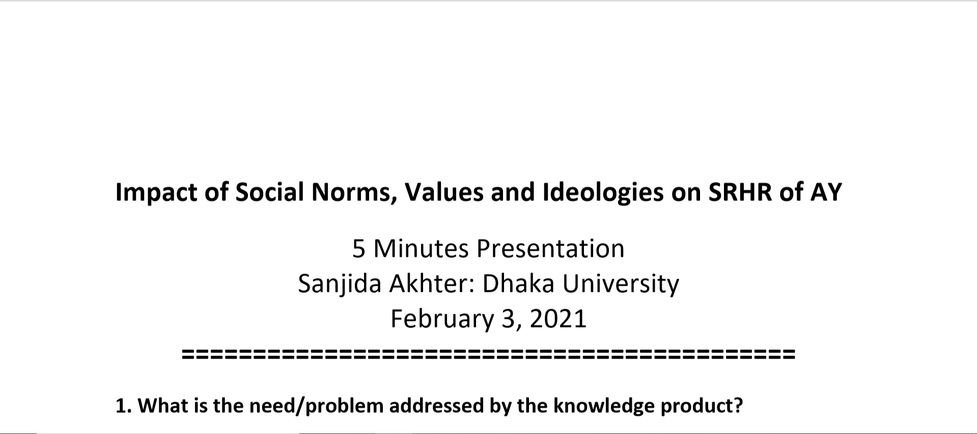 Impact of Social Norms, values and ideologies on SRHR