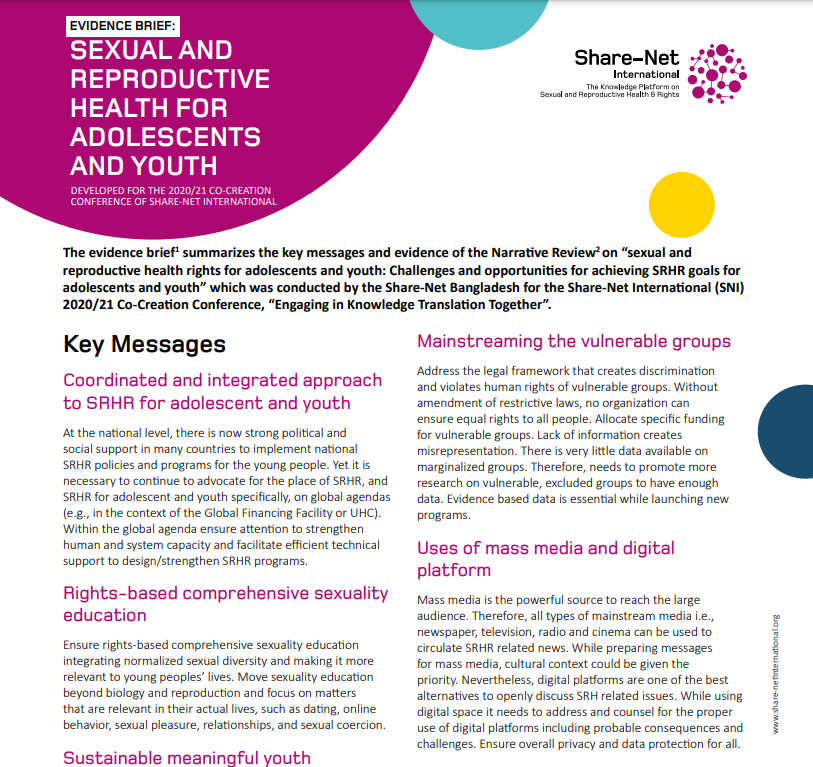 Sexual and Reproductive Health for Adolescents and Youth